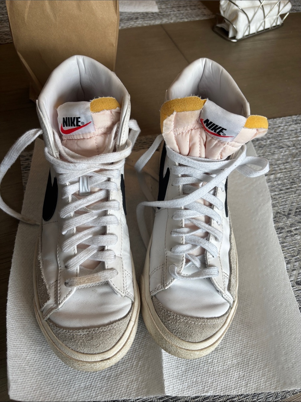 Nike White High-Top Sneakers with Black Swoosh Nike Blazers